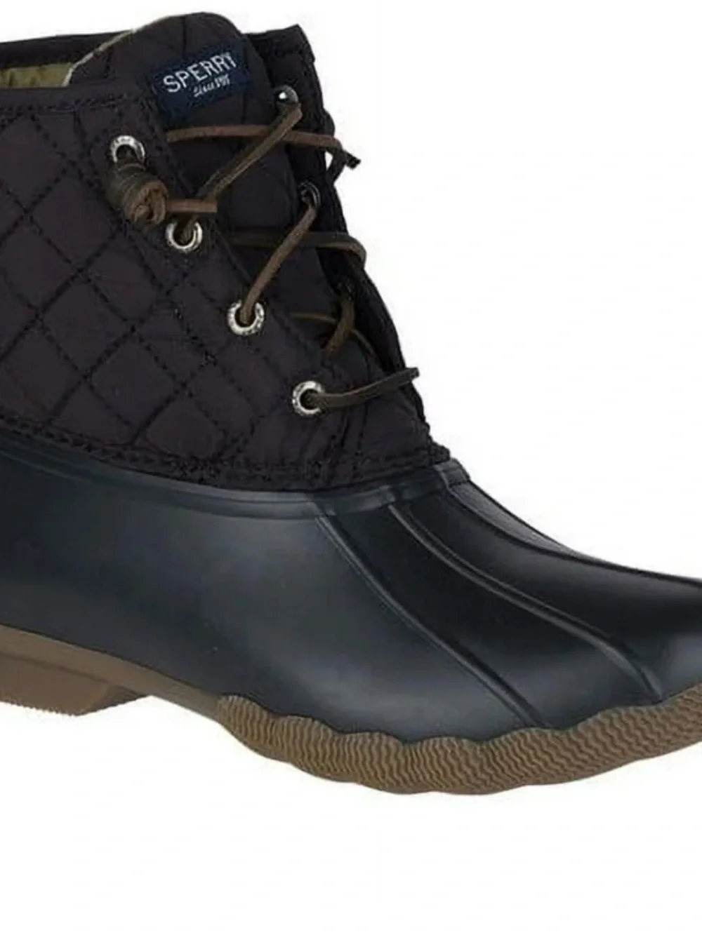 Sperry Saltwater Duck Boots Women Size 9 Black Quilted Waterproof Rain Side Zip
